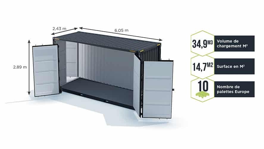 dimensions conteneur 20-pieds high cube open side