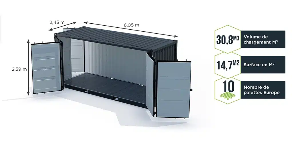 dimensions container dry 20 pieds open side