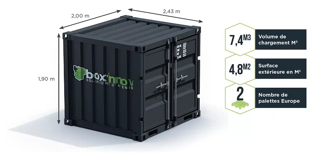 Dimensions d'un conteneur des stockage de 7,5 pieds.