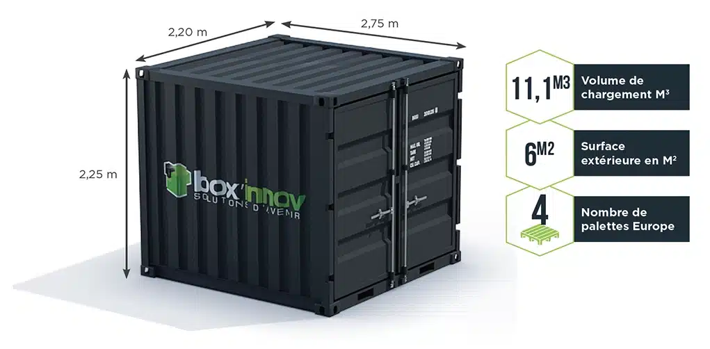 Dimensions d'un conteneur de stockage 9 pieds en 3D