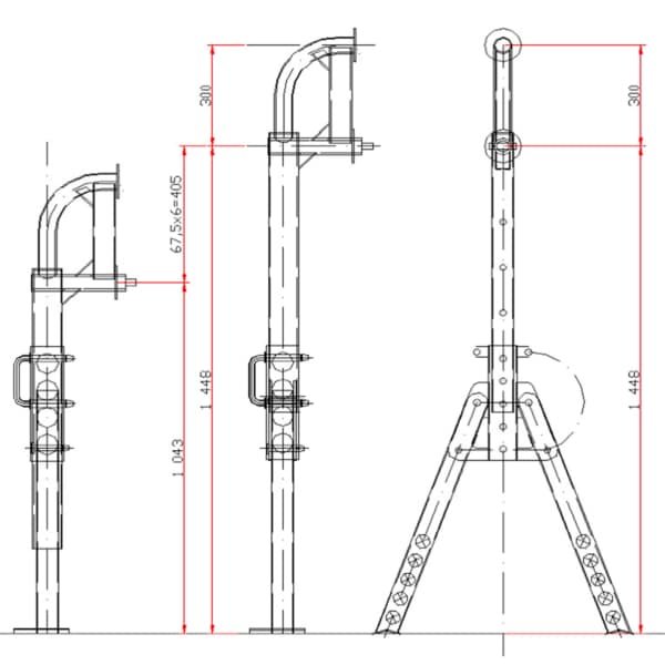 plan 3D d'un accessoire pour container, la béquille de levage.