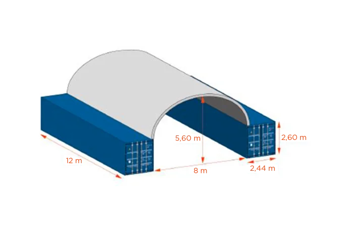 box abri de 8 mètres par 12 mètres pour containers