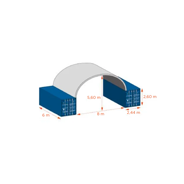 box abri de 8 mètres par 6 mètres pour containers