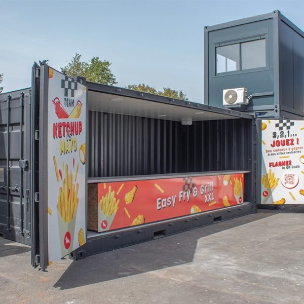 container aménagé en snack pour l'événementiel